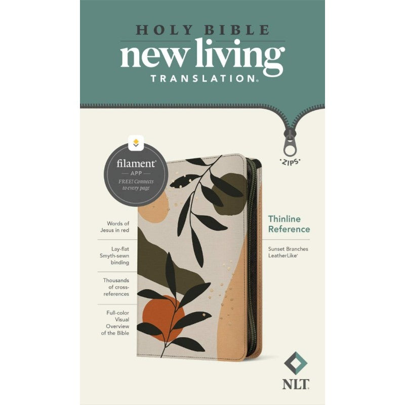 NLT Thinline Reference Zipper Bible, Filament Edition (Sunset Branches)