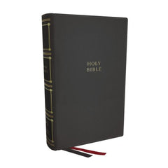 NKJV, Compact Center-Column Reference Bible, Leathersoft, Gray, Red Letter, Thumb Indexed, Comfort Print