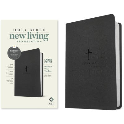 NLT Large Print Premium Value Thinline Bible, Filament-Enabled Edition (LeatherLike, Black Cross)