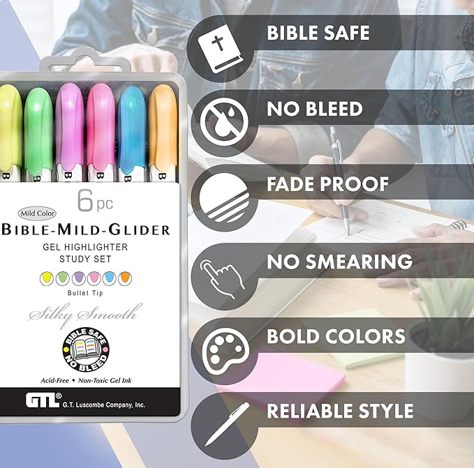 Bible Mild Glider Gel Highlighter Study Set (Set of 6)