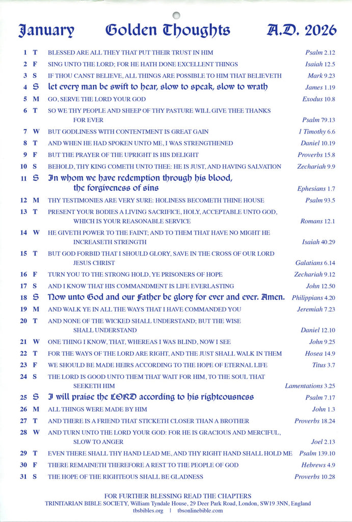 Golden Thoughts Calendar 2026