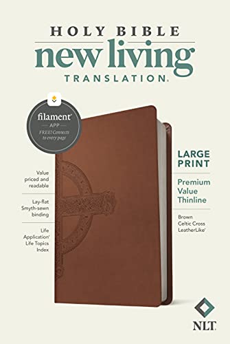 NLT Large Print Premium Value Thinline Bible, Filament Enabled Edition (LeatherLike, Brown Celtic Cross)